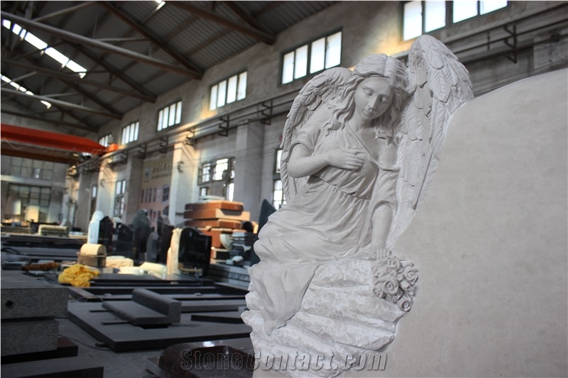 High Quality Good Price Natural Quarry Stone Customized Size Haobo China Factory Beautiful Carved Hunan White Marble Headstones Designs for Sale