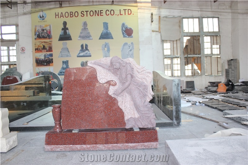 High Quality Good Price Natural Quarry Stone Customized Size Haobo China Factory Beautiful Carved India Red Granit Headstone Designs for Sale