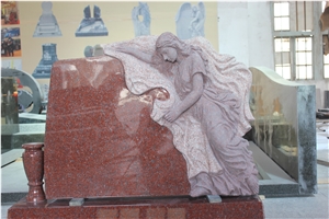 High Quality Good Price Natural Quarry Stone Customized Size Haobo China Factory Beautiful Carved India Red Granit Headstone Designs for Sale