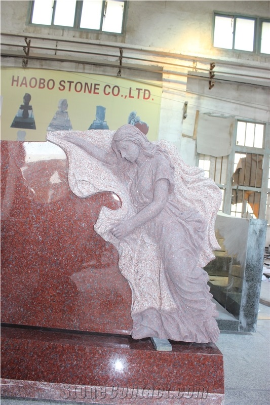 High Quality Good Price Natural Quarry Stone Customized Size Haobo China Factory Beautiful Carved India Red Granit Headstone Designs for Sale