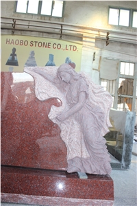 High Quality Good Price Natural Quarry Stone Customized Size Haobo China Factory Beautiful Carved India Red Granit Headstone Designs for Sale