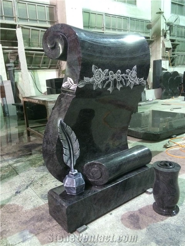 High Quality Good Service Custom Wholesale Price Unique Haobo Natural Stone Chinese Quarry Orion Granite Carving Book Headstone Designs for Cemetery