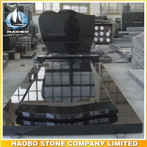 Polished Natural Stone Quarry Manufactory Black Noir Granite Western Style Monuments Heart Tombstones,Gravestone,Single or Double Headstone