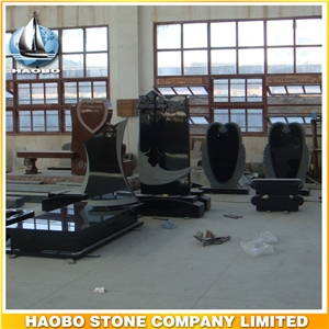 Polished Natural Stone Quarry Manufactory Black Noir Granite Western Style Monuments Heart Tombstones,Gravestone,Single or Double Headstone