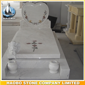 Polished Natural Stone Quarry Manufactory White Marble Western Style Monuments Heart Tombstones,Gravestone,Single or Double Marble Headstone