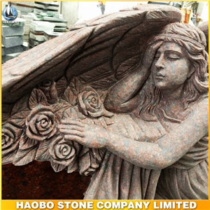 Ruby Red Tombstone Engraved Natural Stone Chinese Granite Angel Monument Gravestone Headstone
