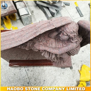 Ruby Red Tombstone Engraved Natural Stone Chinese Granite Angel Monument Gravestone Headstone