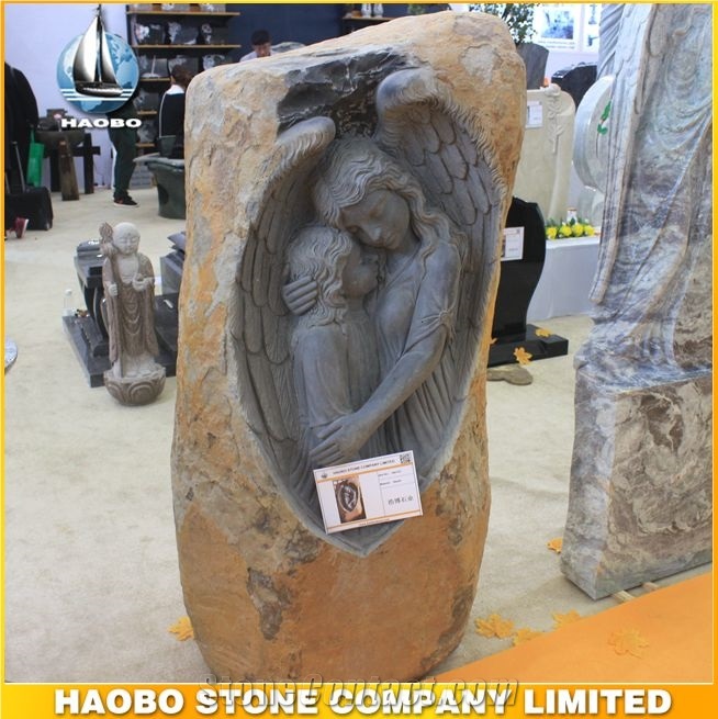 Western Style Statues Beige Basalt Memorial Angel Sculpture Head Statue Beautiful Sculpture Artwork Monument Design for Baby