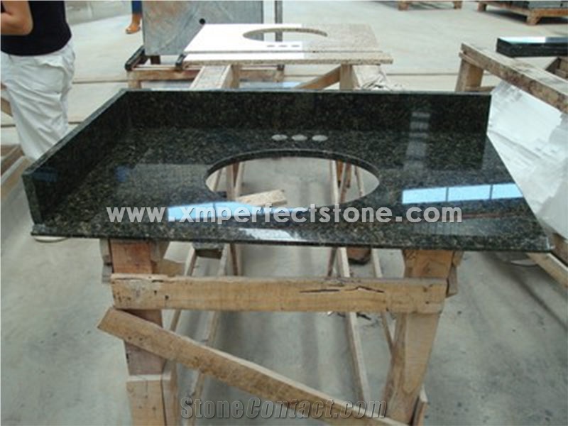 Bathroom Vanity Top with One Back Splash and One Side Splash,Ubatuba Green Granite Vanity Tops Manufacturer