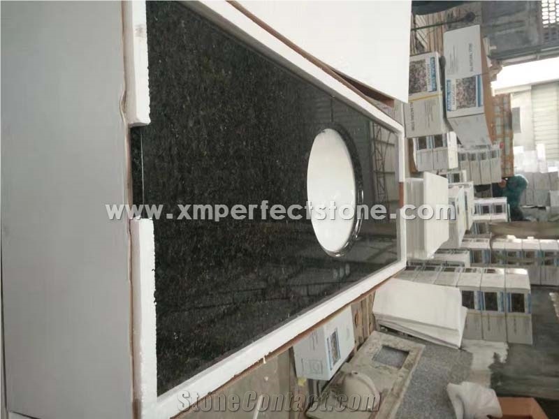 Bathroom Vanity Top with One Back Splash and One Side Splash,Ubatuba Green Granite Vanity Tops Manufacturer