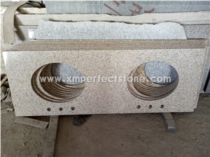 Double Sink Bathroom Vanity Top,Granite Bath Tops,G682 Yellow Granite Bathroom Countertops,37"X22"