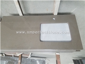 Pure Grey Quartz Kitchen Countertops with One Undercounter Sink,Back and Side Splash,Flat/Eased Edge