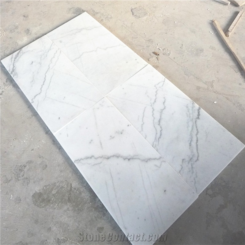 Polished Grade a Quality Bianco Carrara White Marble 300x600 Flooring Tile, White Marble with Gray Veins,Guangxi White Marble Bathroom Tile 12”X24”