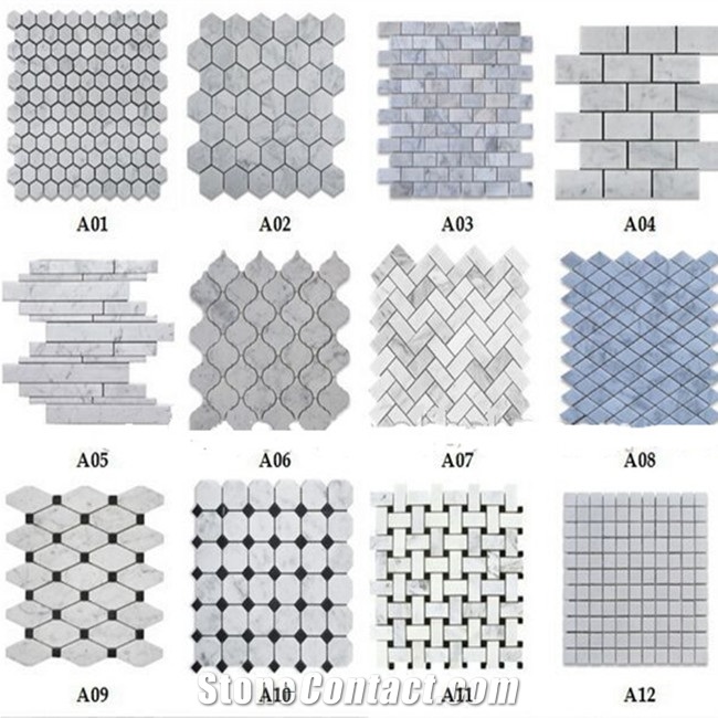White Marble Tile,Carrara Marble Mosaic Border,Hexagon Stone Mosaic Wall Tile,White Carrara Mosaic Waterjet,Polished Pure White Marble Mosaic
