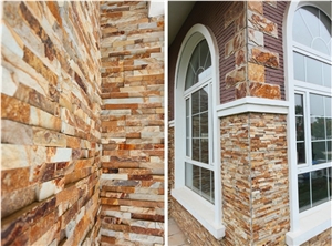Hebei Wall Cladding Slate Ledger Stone Pannel ,China Slate Brick Stacked Stone ,Yellow Slate Stone Veneer