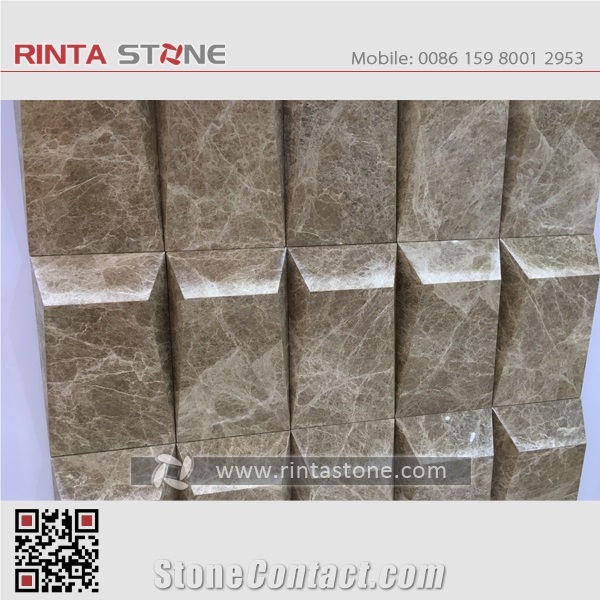 Meya Emperador Light Buff /Yellow/Gold/Golden Marble Natural 3d Stone Wall Cladding Panels Cnc Tiles