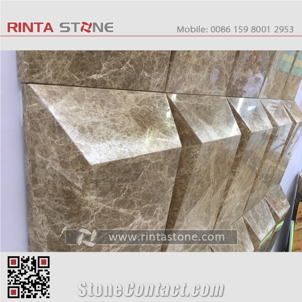 Meya Emperador Light Buff /Yellow/Gold/Golden Marble Natural 3d Stone Wall Cladding Panels Cnc Tiles