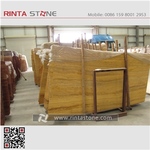 Yellow Travertine Afyon Gold Stone Iran Beige Big Slabs Wall Floor Thin Tiles Countertop Skiring Pattern
