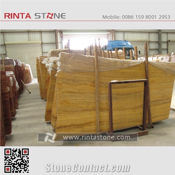 Yellow Travertine Afyon Gold Stone Iran Beige Big Slabs Wall Floor Thin Tiles Countertop Skiring Pattern