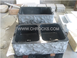 China Black Granite Farm Sink,Kitchen Double Farm Basin,Natural Finished Kitchen Sinks