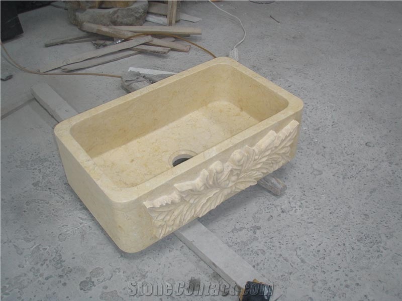 Sunny Cream Marble Farm Sink,Kitchen Sinks,Beige Farmhouse Sinks,Marble Sinks