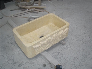 Sunny Cream Marble Farm Sink,Kitchen Sinks,Beige Farmhouse Sinks,Marble Sinks