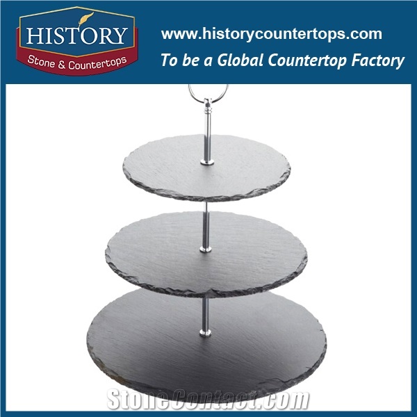 Histortstone Black Slate Dinner Plate Tiles on the Desk Decoration the Food