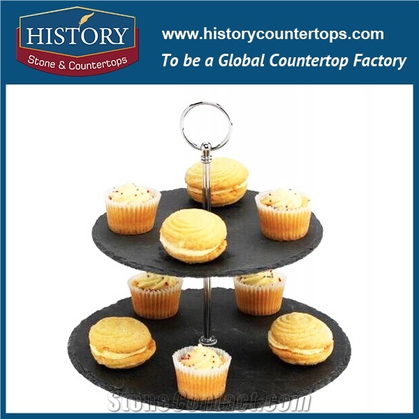Histortstone Black Slate Dinner Plate Tiles on the Desk Decoration the Food