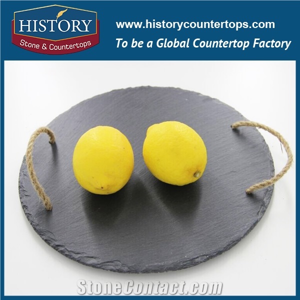 Histortstone Black Slate Dinner Plate Tiles on the Desk Decoration the Food