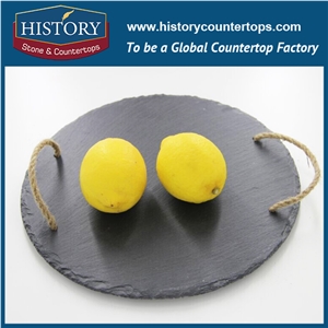 Histortstone Black Slate Dinner Plate Tiles on the Desk Decoration the Food