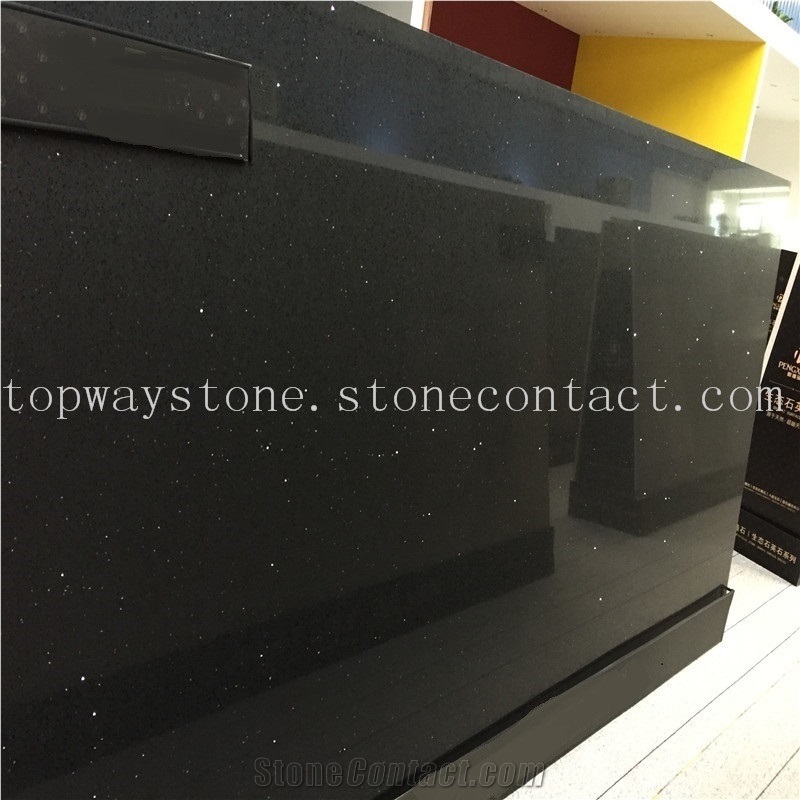 Crystal Black Quarz,Artificial Stone Slabs/Tiles/Engineered Stone