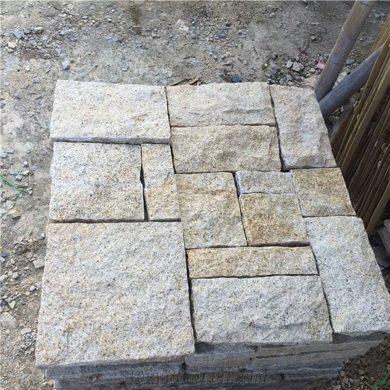 G682 Gold Yellow Granite Split Surface Paving Pattern Cobbles Cube Stone