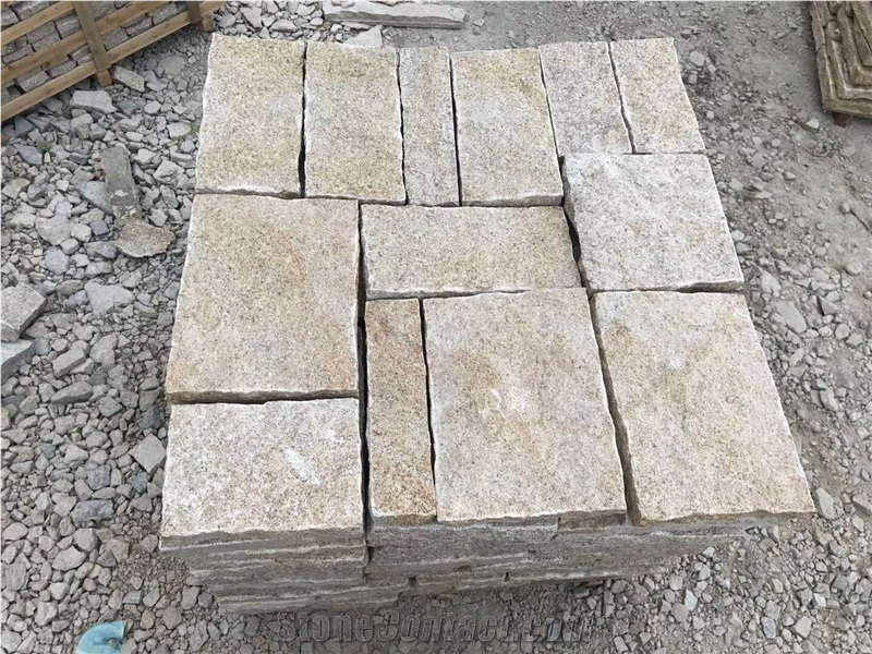 G682 Gold Yellow Granite Split Surface Paving Pattern Cobbles Cube Stone