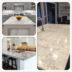 Manmade Quartz Stone White Slab for Countertop, Kitchen Countertops
