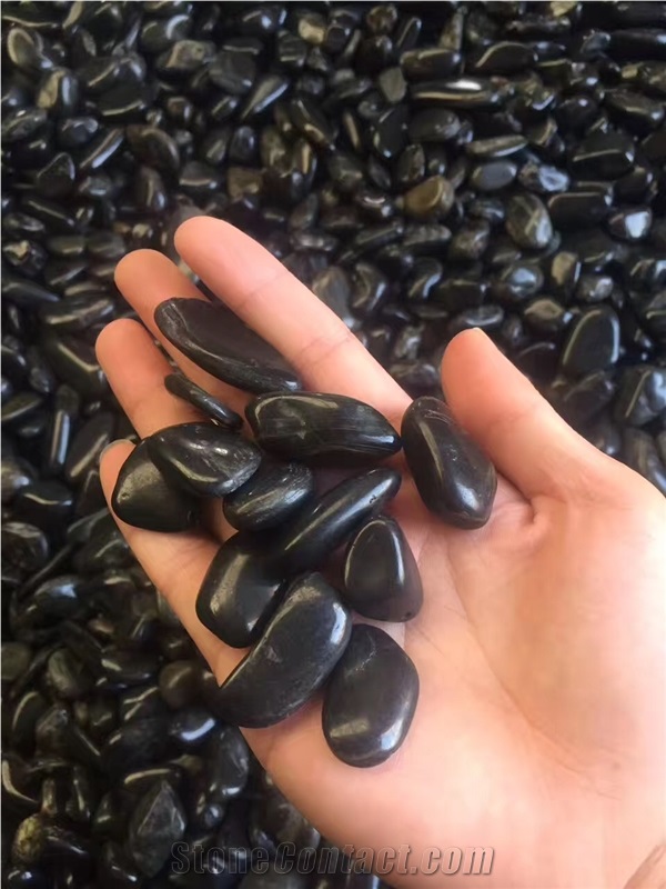 Polished Natural Stone Black Pebbles for Home and Garden Decorations
