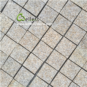 Bush Hammered Yellow Granite 10x10 Driveway Paving Cobble Stone