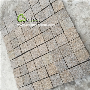 Bush Hammered Yellow Granite 10x10 Driveway Paving Cobble Stone