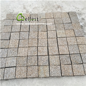 Bush Hammered Yellow Granite 10x10 Driveway Paving Cobble Stone