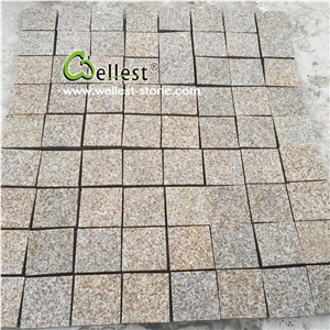 Bush Hammered Yellow Granite 10x10 Driveway Paving Cobble Stone