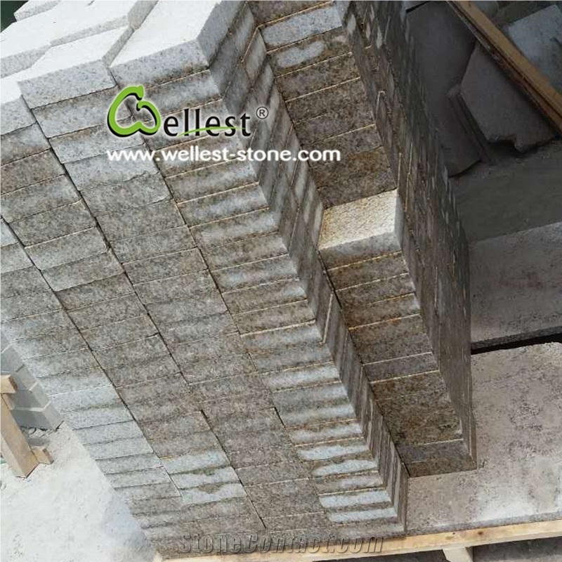Bush Hammered Yellow Granite 10x10 Driveway Paving Cobble Stone