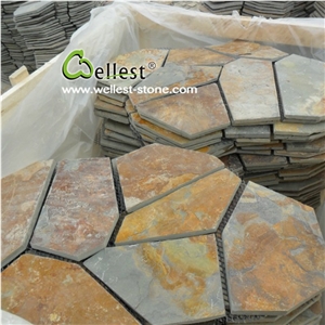 Rustic Brown Slate on Net,Rusty Yellow Slate Flagstone