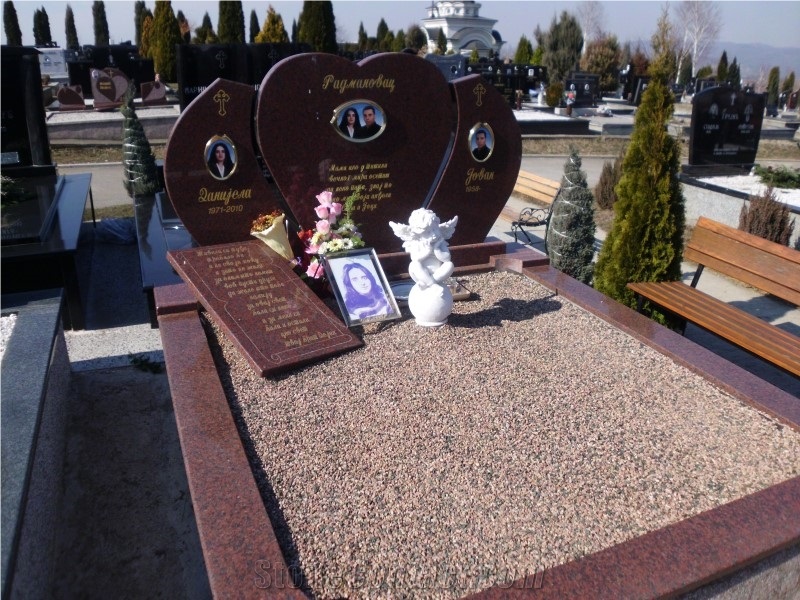 Indian Arti Red Granite Double Family Custom Monuments