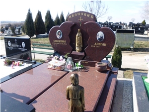 Indian Arti Red Granite Double Family Custom Monuments