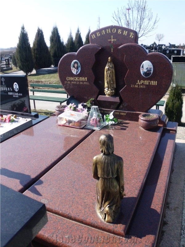 Indian Arti Red Granite Double Family Custom Monuments