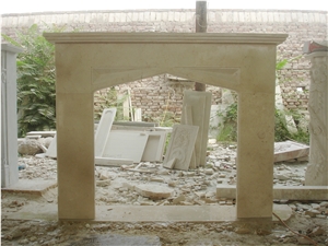 Beige Limestone Simple Style Fireplace Mantel Surround