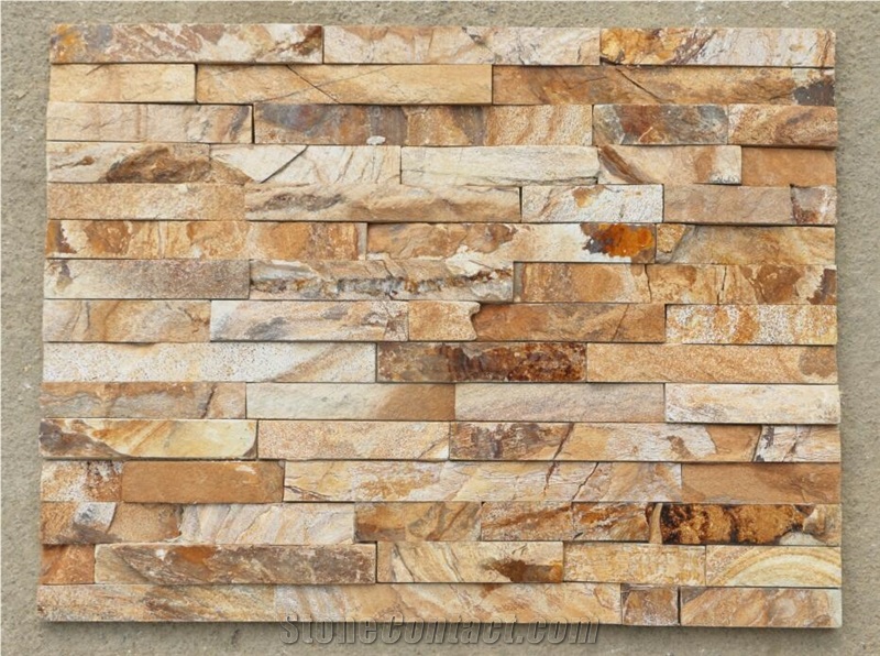 China Yellow Sandstone Culture Stone, Stacked Stone Panel, Wall Cladding , Thin Stone Veneer , Exposed Wall Stone , Ledge Stone