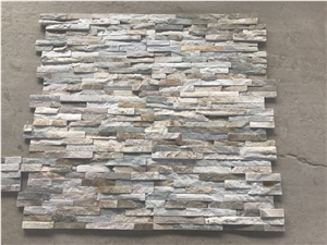 Current P014 Slate Ledger Stone Wall Panels, Grey Beige Mixed Color Ledgestone Veneer, Ledgestone Fireplace Surrond Decorative
