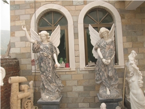 White and Pink Marble Angel Statue Sculpture Handcarved