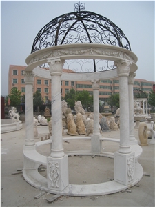 White Marble Gazebo Wtih Hand Carved Sculpture