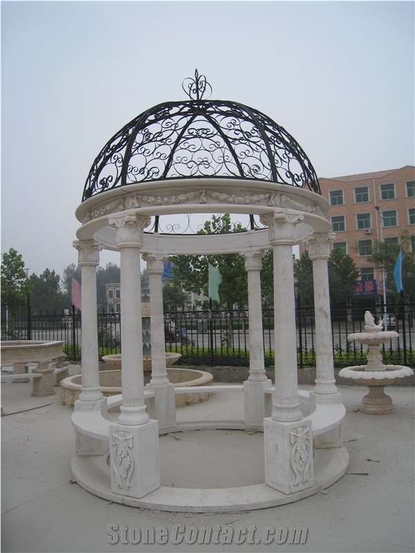White Marble Gazebo Wtih Hand Carved Sculpture